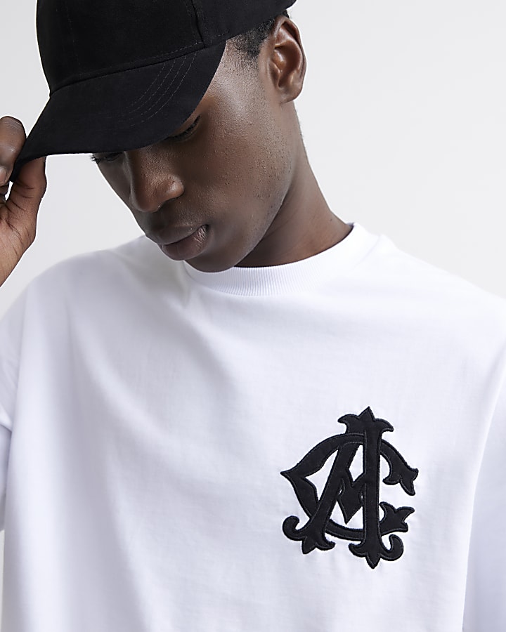 White Cotton Applique Crest T-Shirt