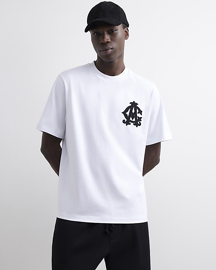 White Cotton Applique Crest T-Shirt
