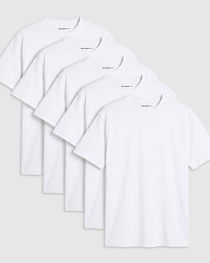 White Regular Fit Cotton Pack Of 5 T-Shirt