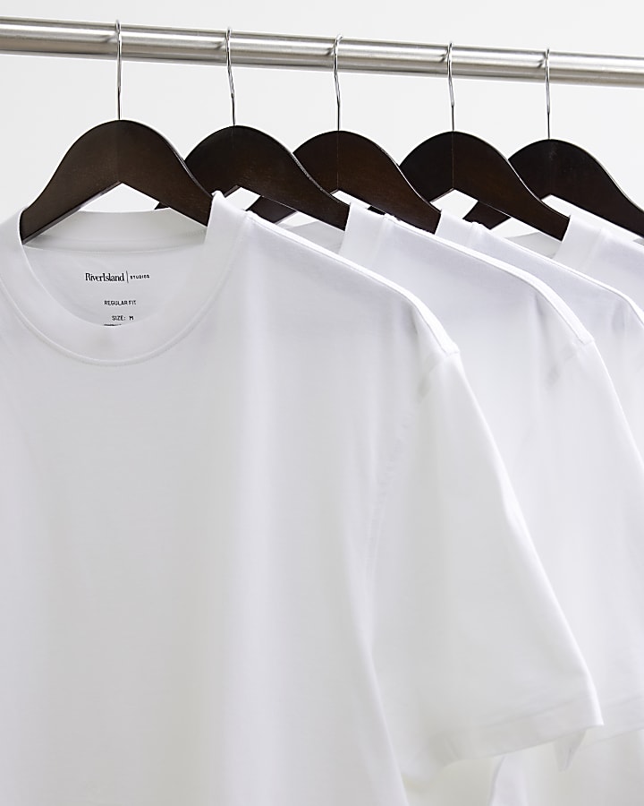 White Regular Fit Cotton Pack Of 5 T-Shirt