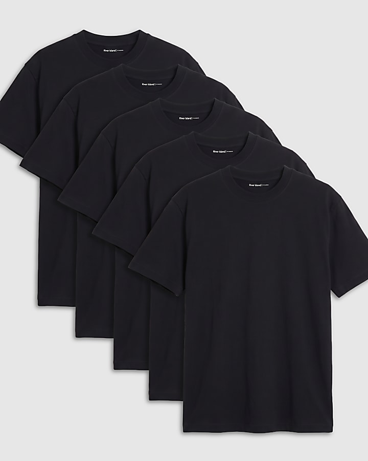 Black Regular Fit Cotton Pack Of 5 T-Shirt