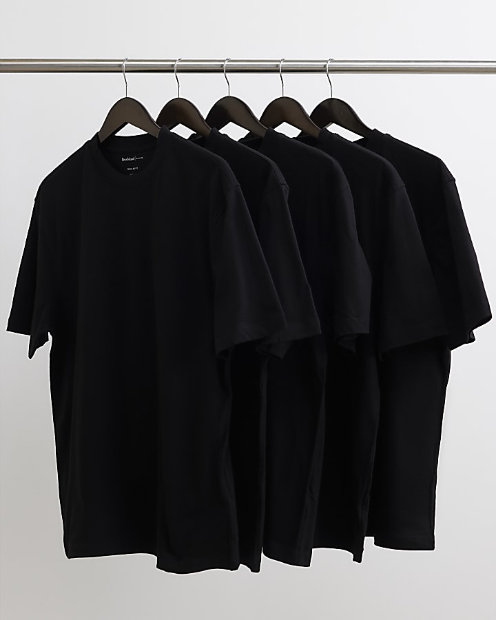 Black Regular Fit Cotton Pack Of 5 T-Shirt