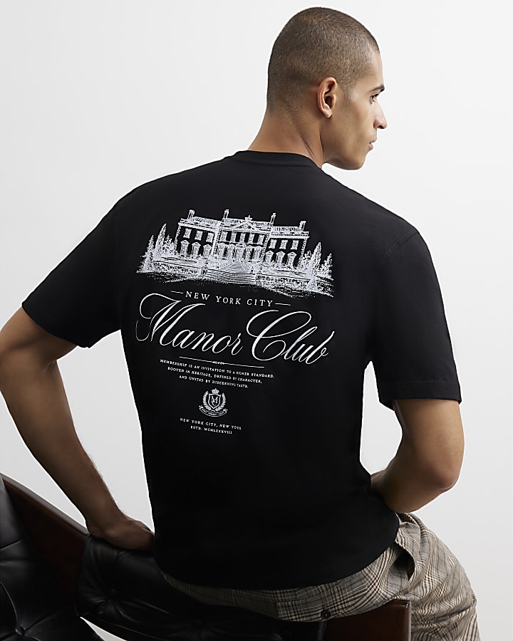 Black Regular Fit Cotton Manor Club T-Shirt