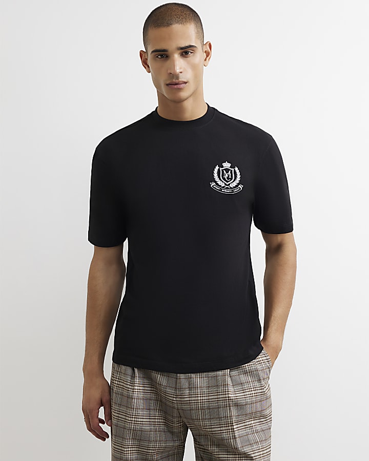 Black Regular Fit Cotton Manor Club T-Shirt