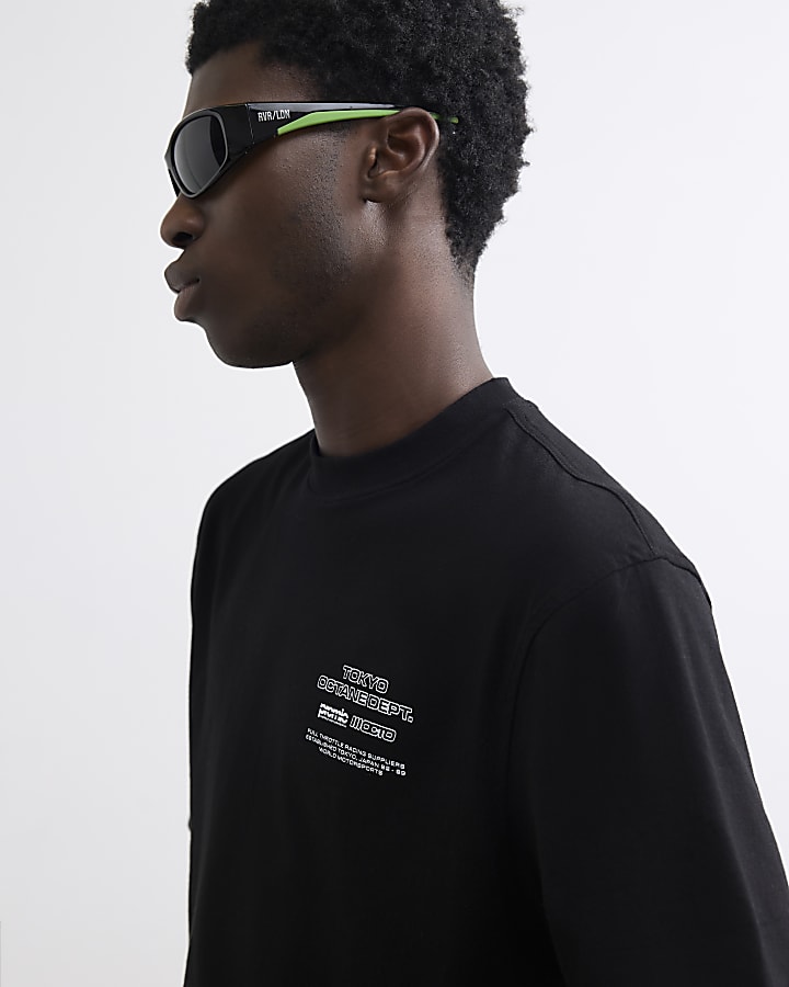 Black Regular Fit Cotton City Scape T-Shirt