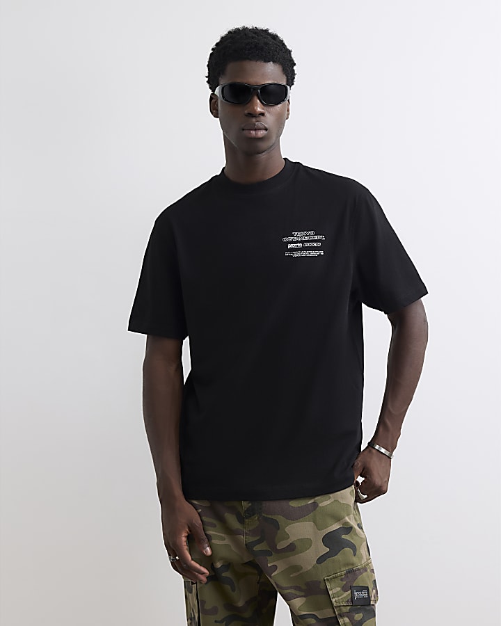 Black Regular Fit Cotton City Scape T-Shirt