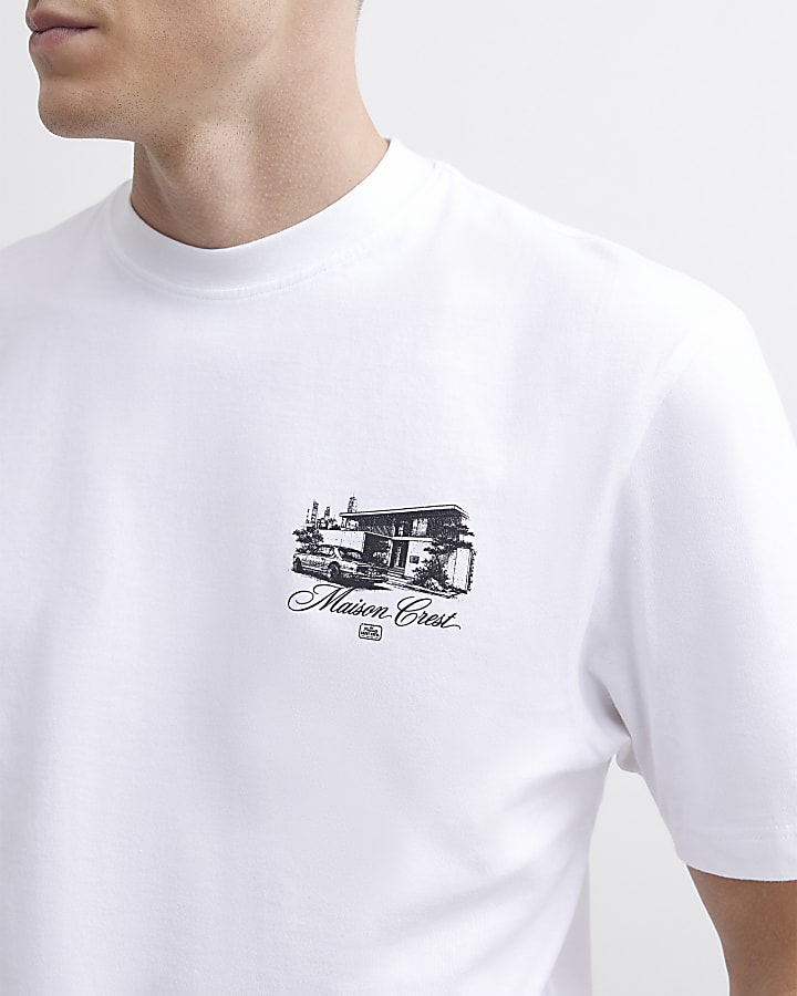 White Regular Fit Maison Car T-Shirt