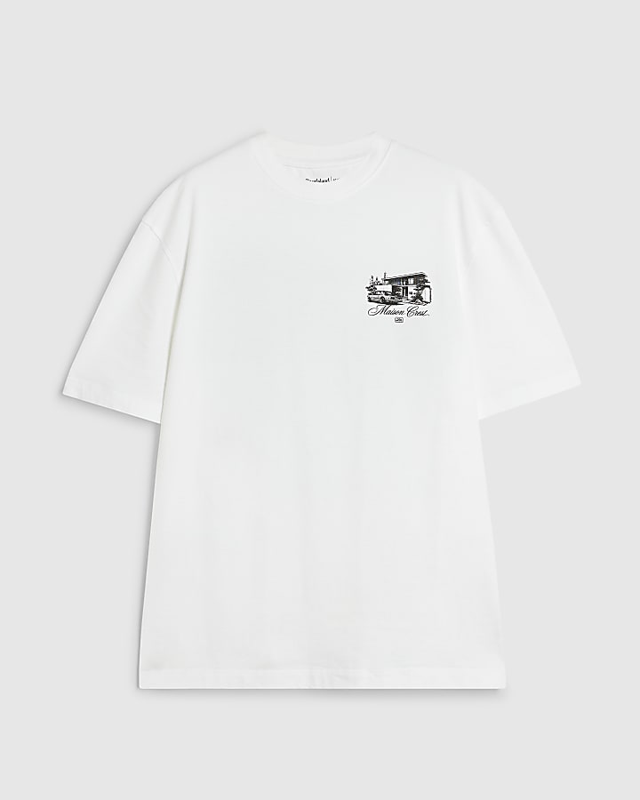 White Regular Fit Maison Car T-Shirt