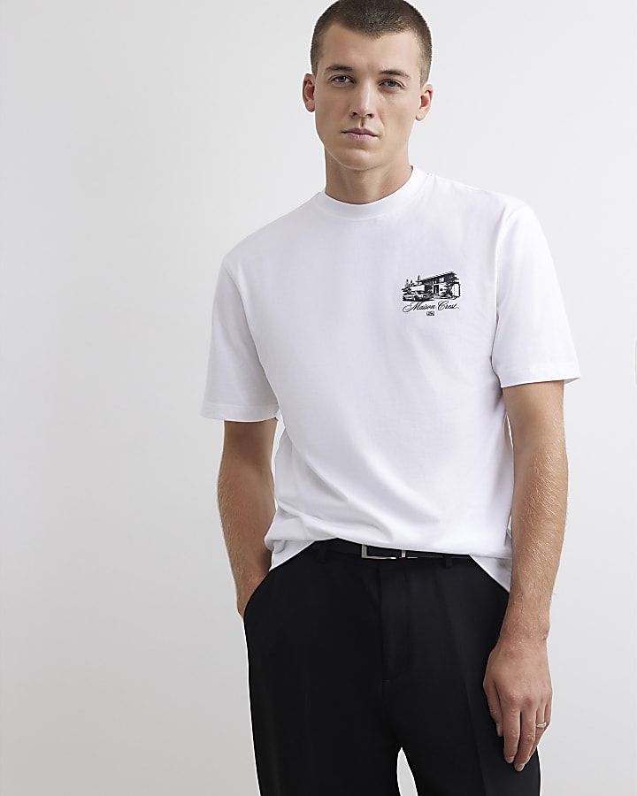 White Regular Fit Maison Car T-Shirt