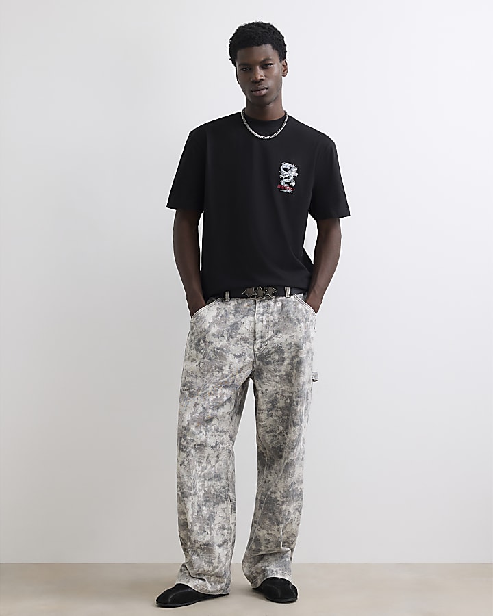 Black Cotton Japanese Dragon T-Shirt