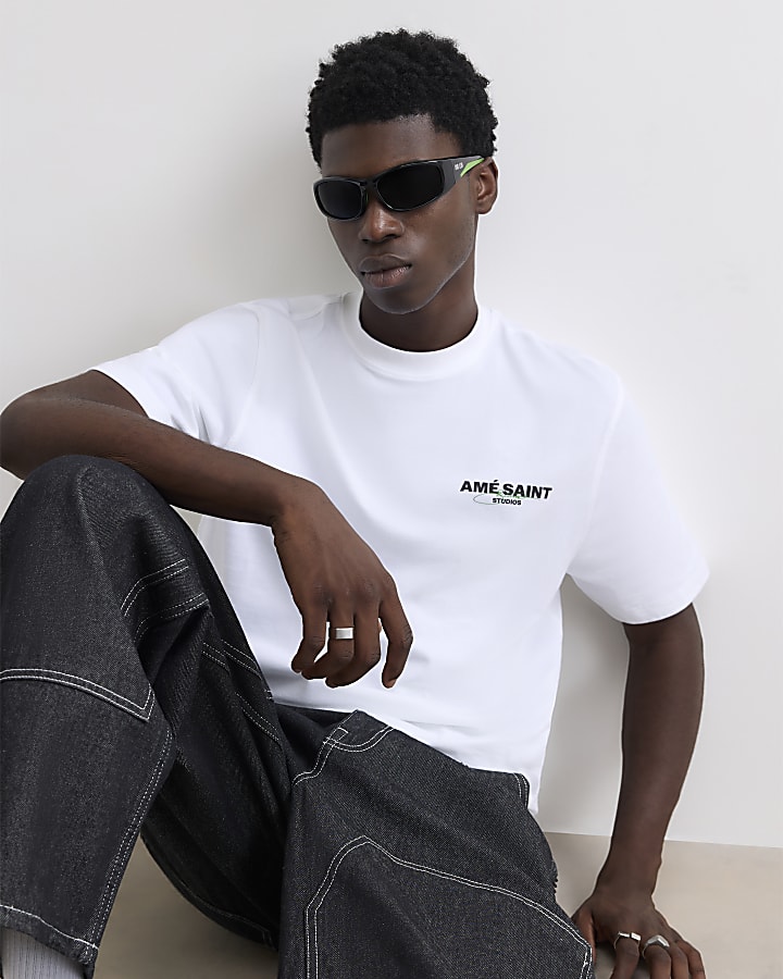 White Regular Fit Ame Saint Script T-Shirt