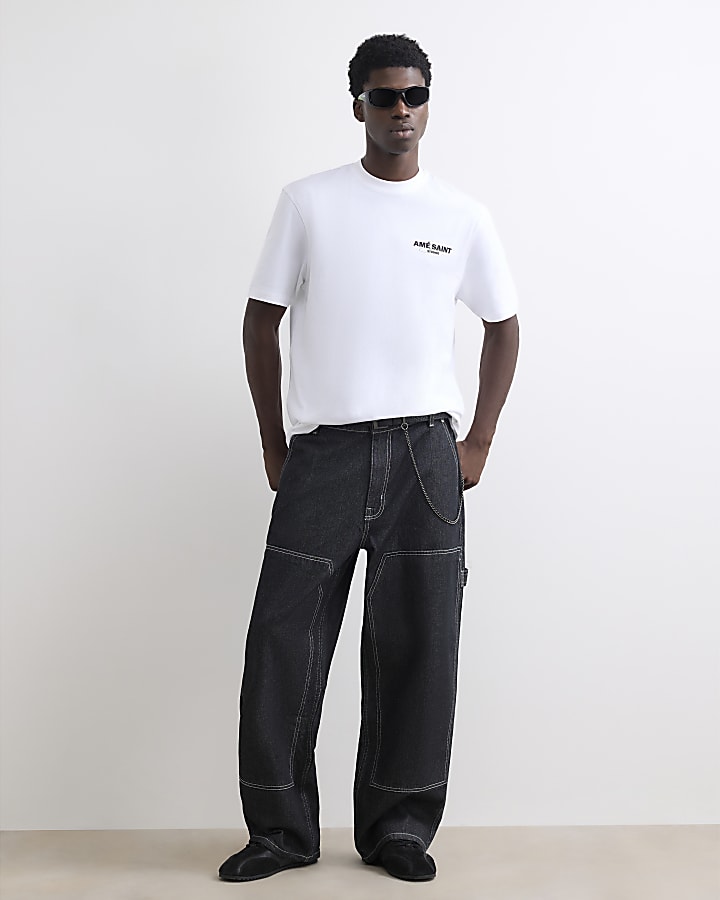 White Regular Fit Ame Saint Script T-Shirt