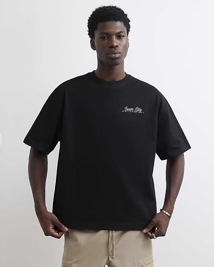 Black Cotton Sunset Cityscape T-Shirt