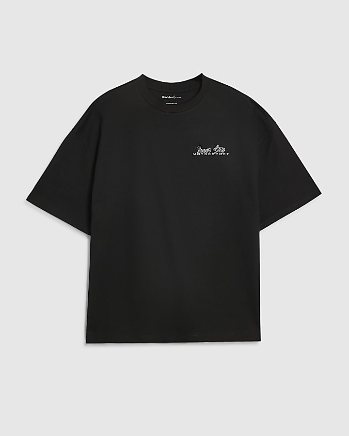 Black Cotton Sunset Cityscape T-Shirt