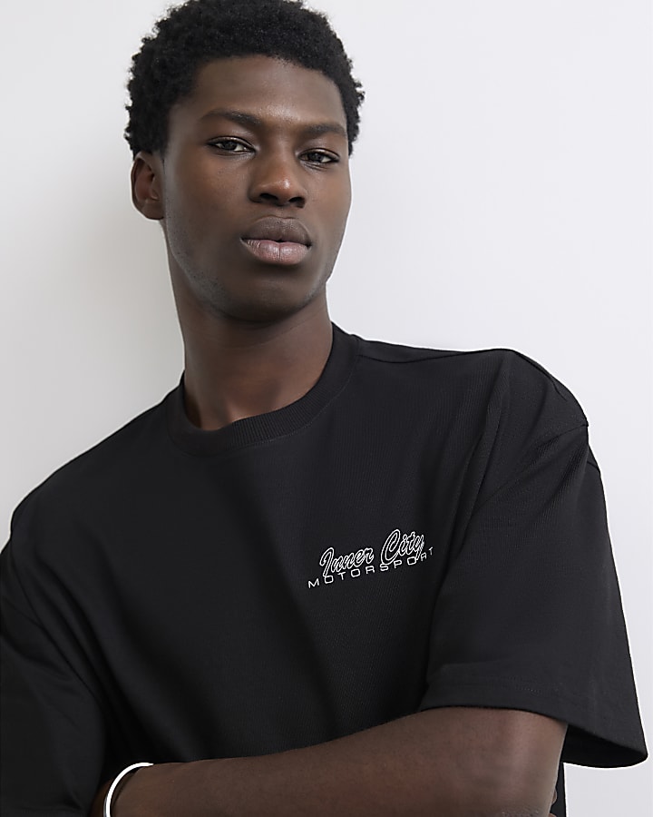 Black Cotton Sunset Cityscape T-Shirt