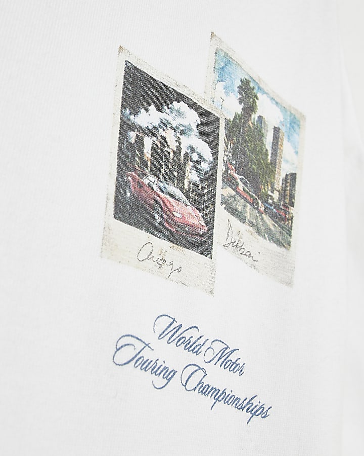 White Cotton Trio Photo Car Race T-Shirt