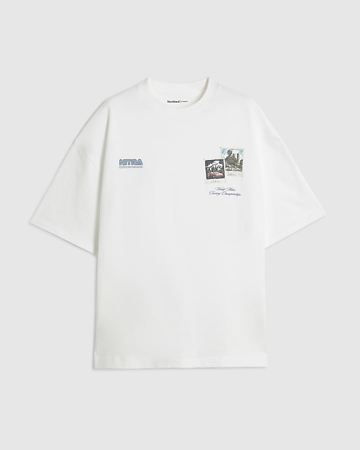 White Cotton Trio Photo Car Race T-Shirt