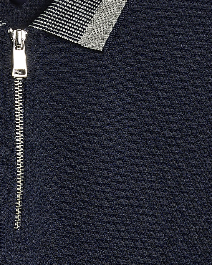 Navy Slim Fit Textured Polo Shirt