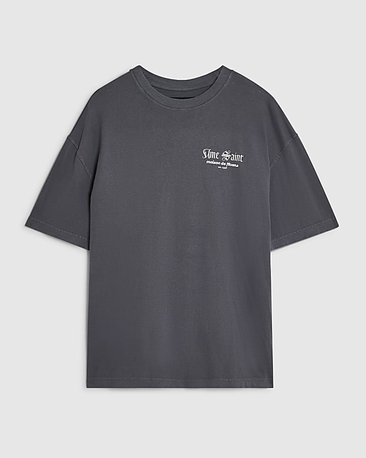 Grey Cotton Blur Floral Vase T-Shirt