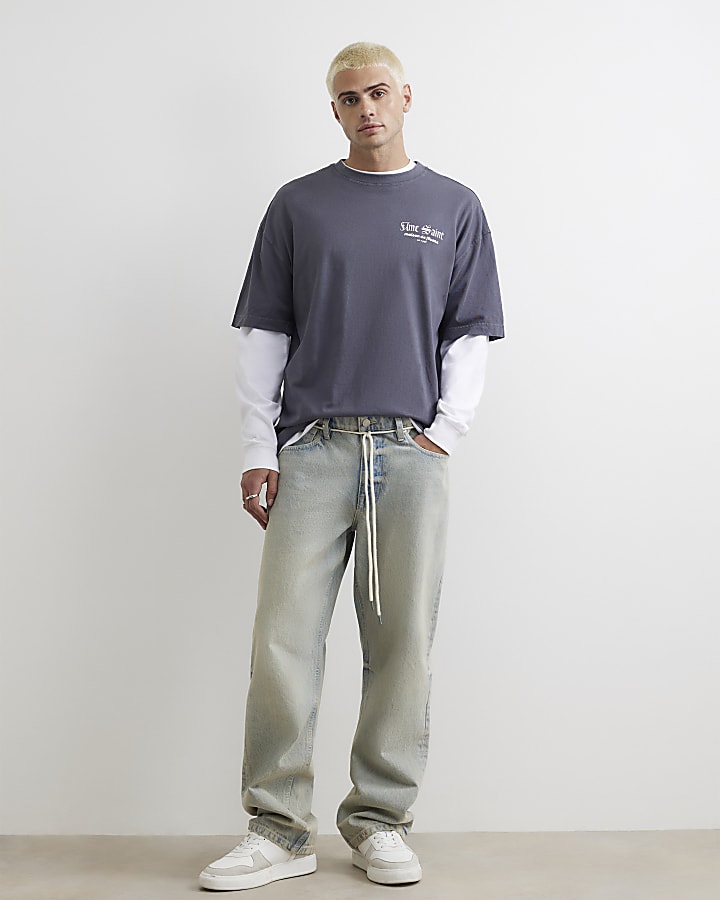 Grey Cotton Blur Floral Vase T-Shirt