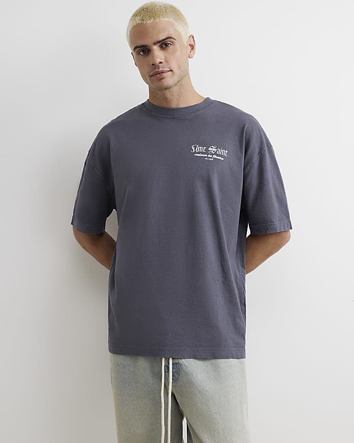 Grey Cotton Blur Floral Vase T-Shirt