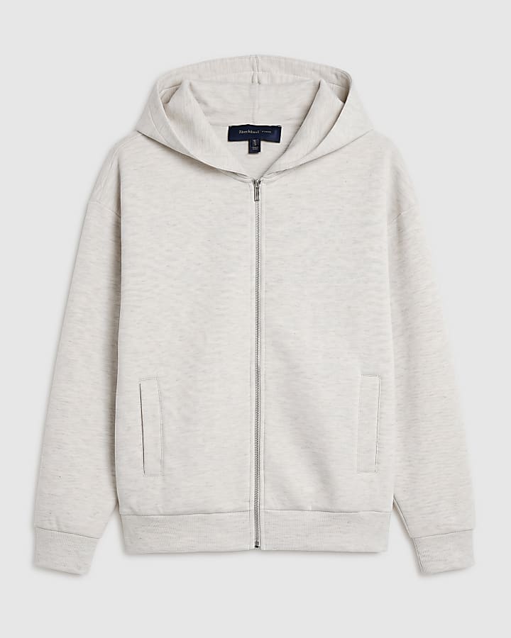 Cream Premium Cotton Zip Through Hoodie