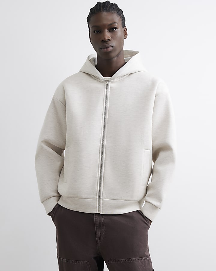 Cream Premium Cotton Zip Through Hoodie