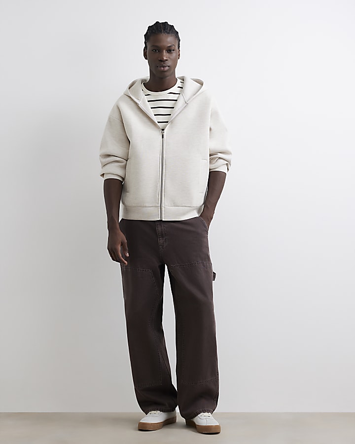 Cream Premium Cotton Zip Through Hoodie