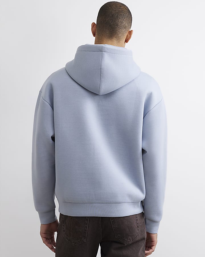 Blue Oversized Fit Zip Through Hoodie