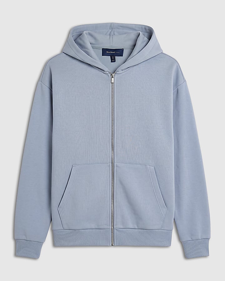 Blue Oversized Fit Zip Through Hoodie