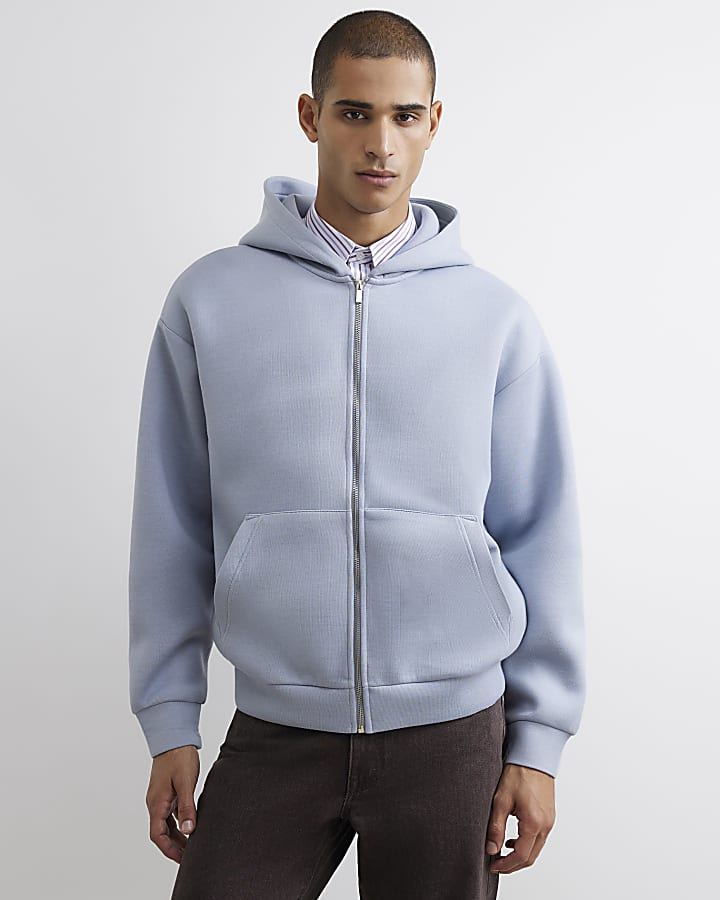 Blue Oversized Fit Zip Through Hoodie