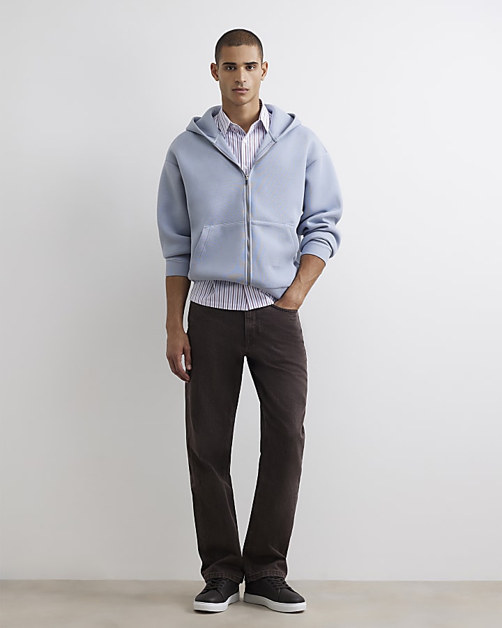 Blue Oversized Fit Zip Through Hoodie