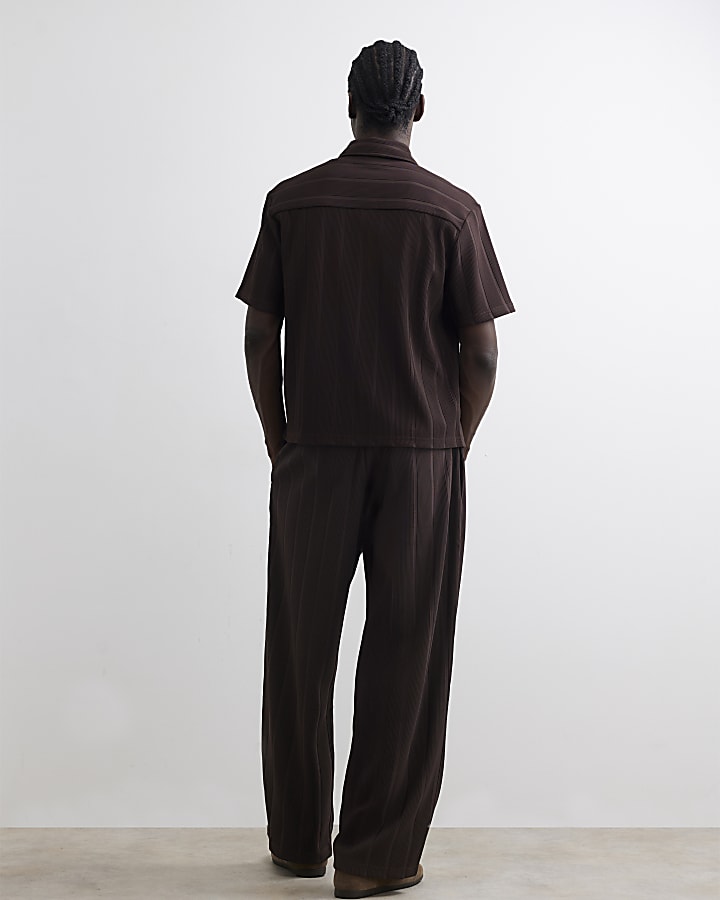 Brown Wide Leg Plisse Joggers