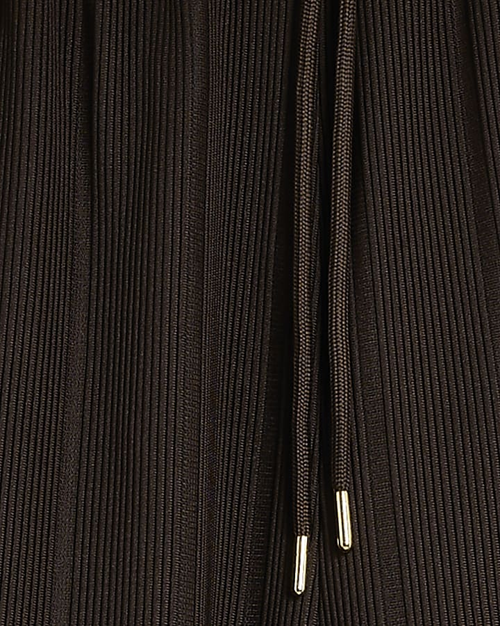 Brown Wide Leg Plisse Joggers