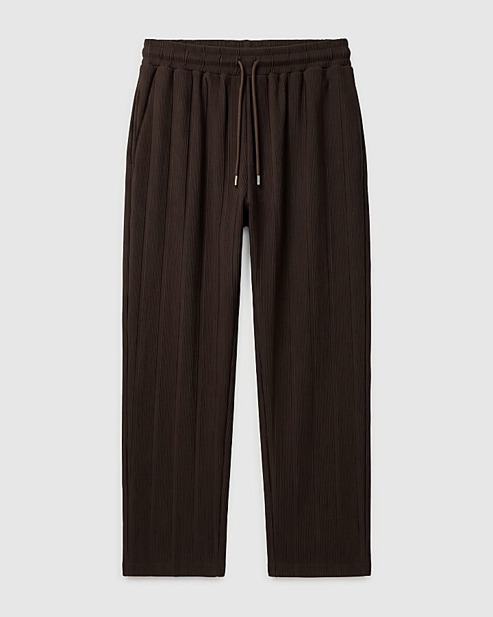 Brown Wide Leg Plisse Joggers