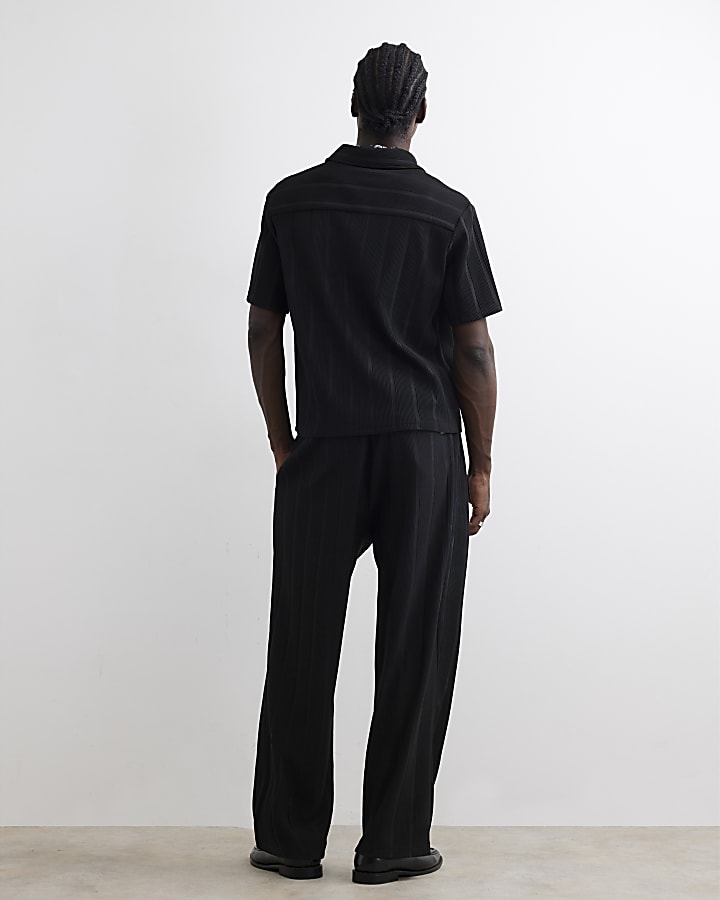 Black Wide Leg Plisse Joggers