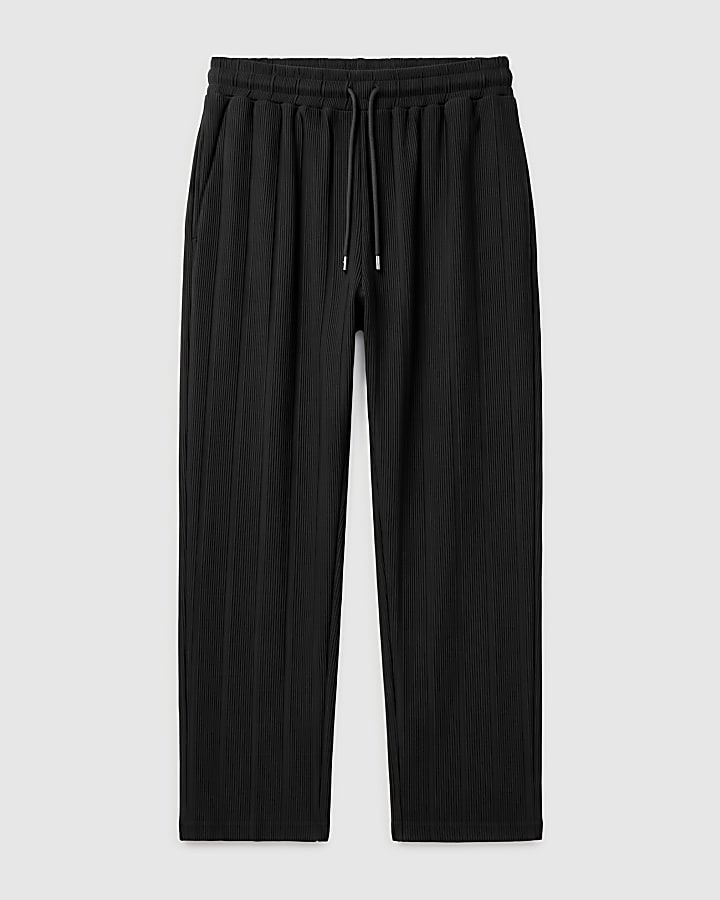 Black Wide Leg Plisse Joggers