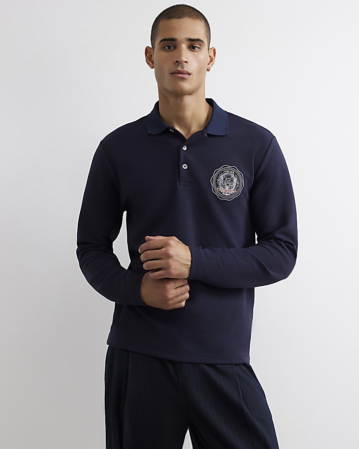Navy Slim Fit Crest Polo Shirt