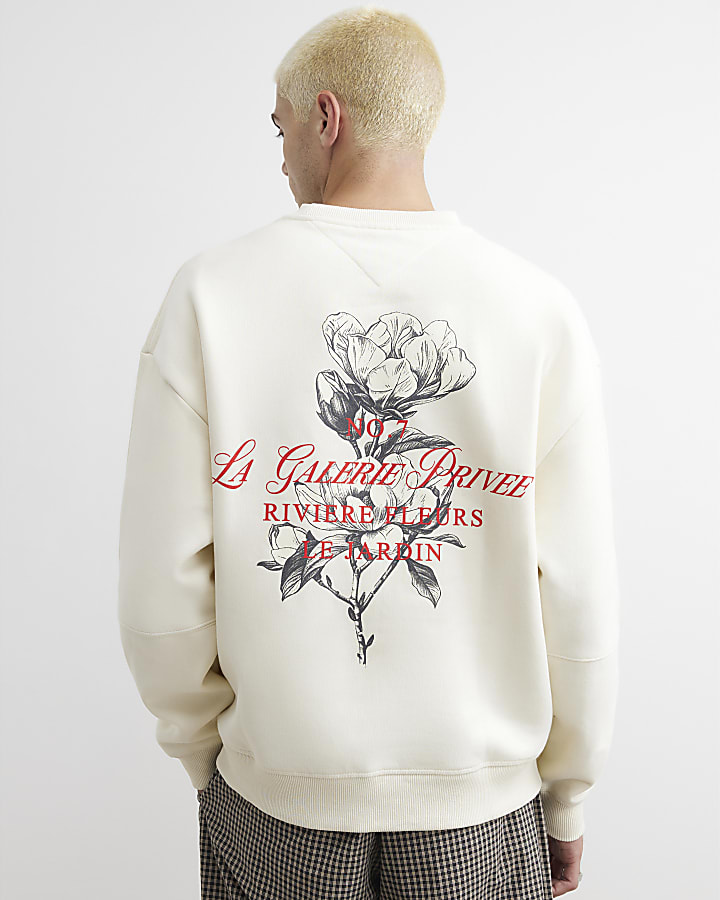 Cream Regular Fit Cotton Floral Sweatshirt