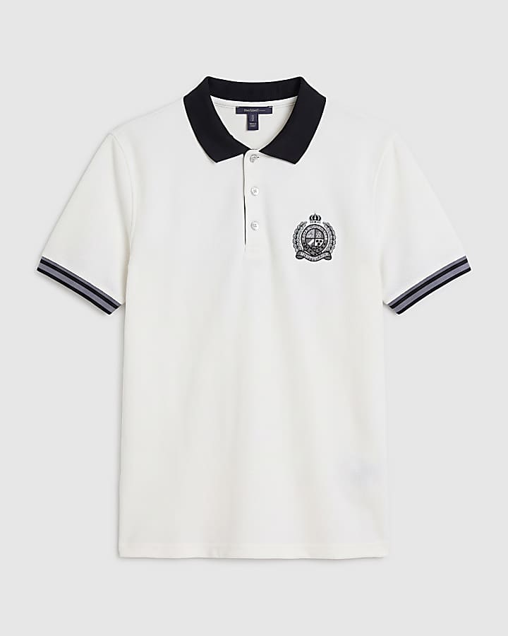 White Slim Fit Crest Polo Shirt 