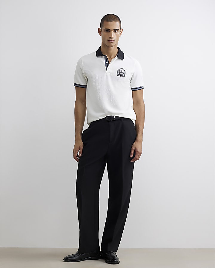 White Slim Fit Crest Polo Shirt 