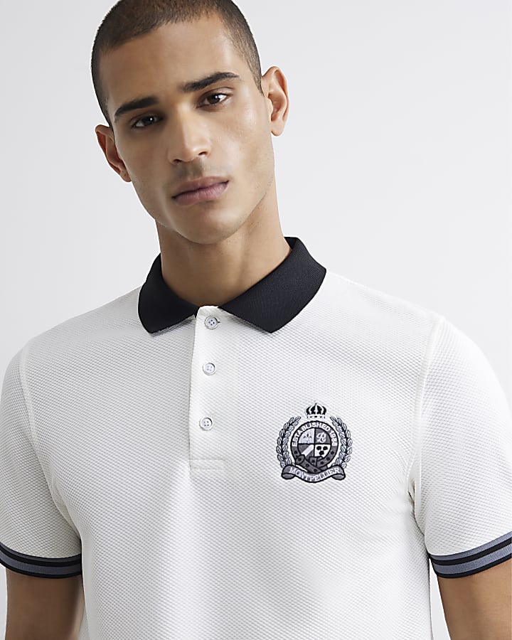 White Slim Fit Crest Polo Shirt 