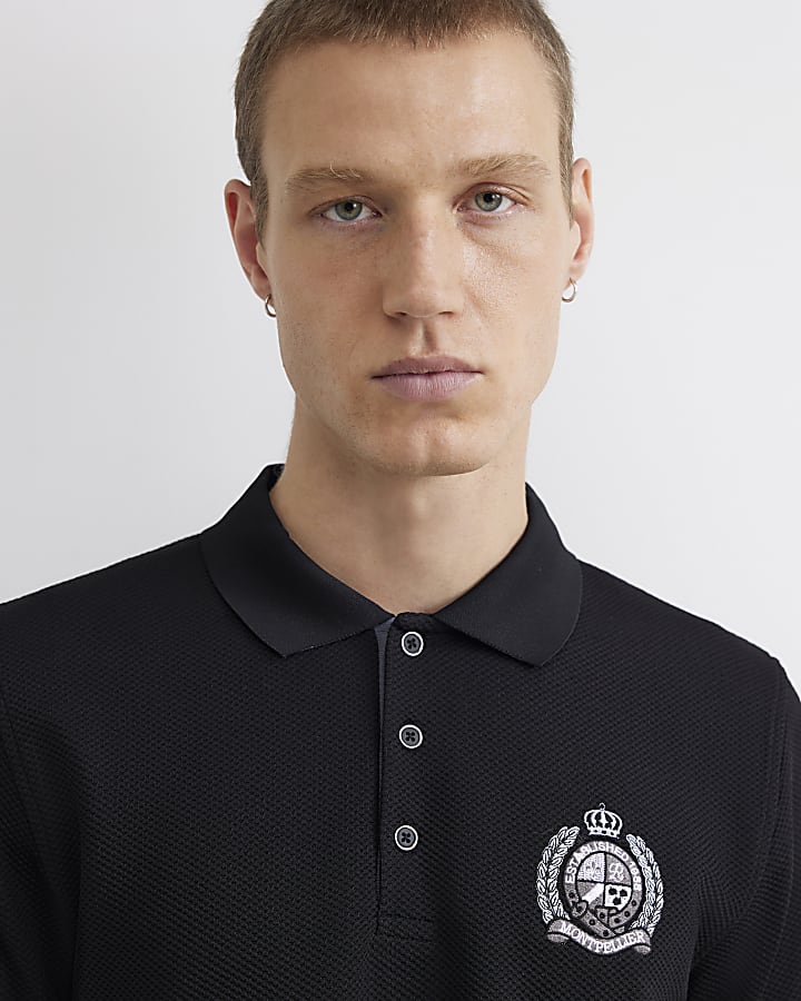 Black Slim Fit Crest Polo Shirt