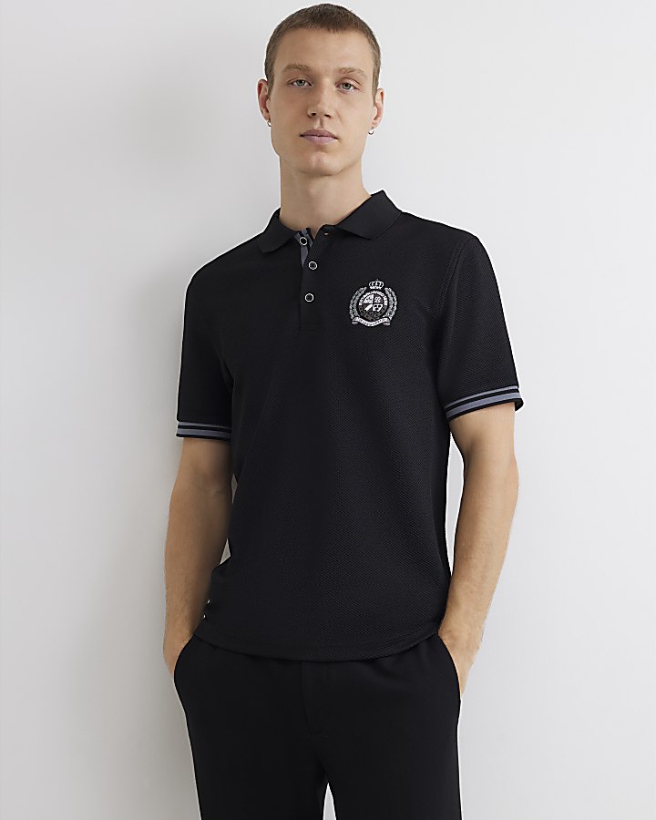 Black Slim Fit Crest Polo Shirt
