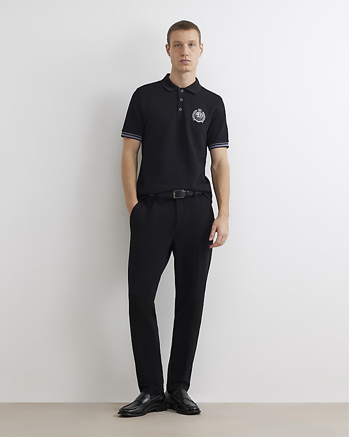Black Slim Fit Crest Polo Shirt