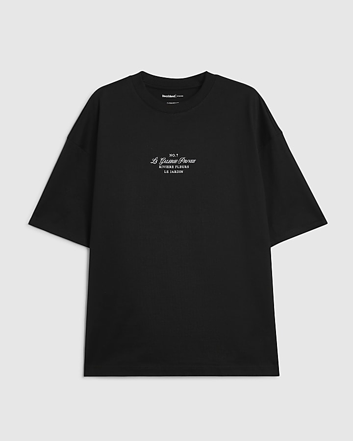Black Cotton Floral Print T-Shirt