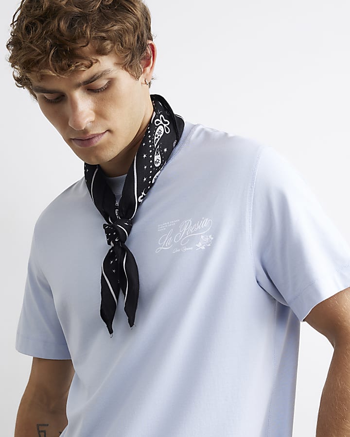 Blue Short Sleeve Floral Print T-Shirt