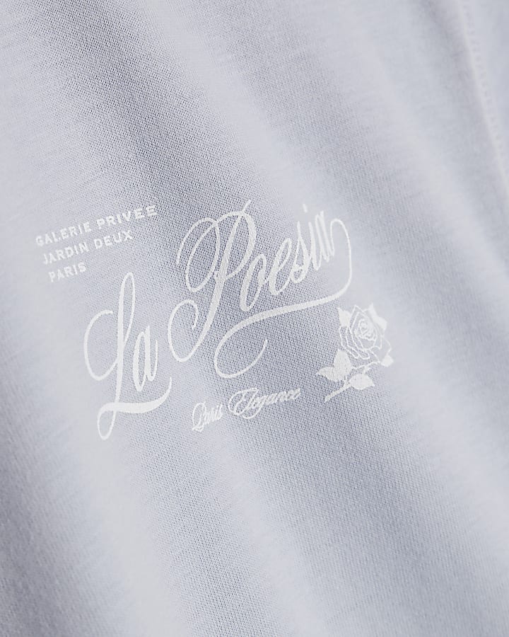Blue Short Sleeve Floral Print T-Shirt