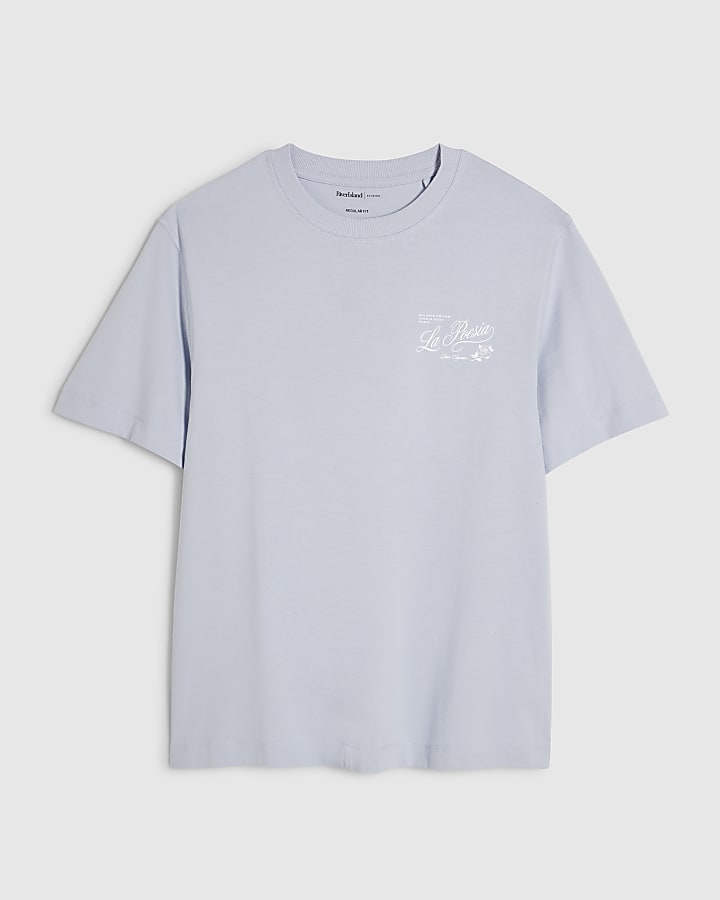 Blue Short Sleeve Floral Print T-Shirt