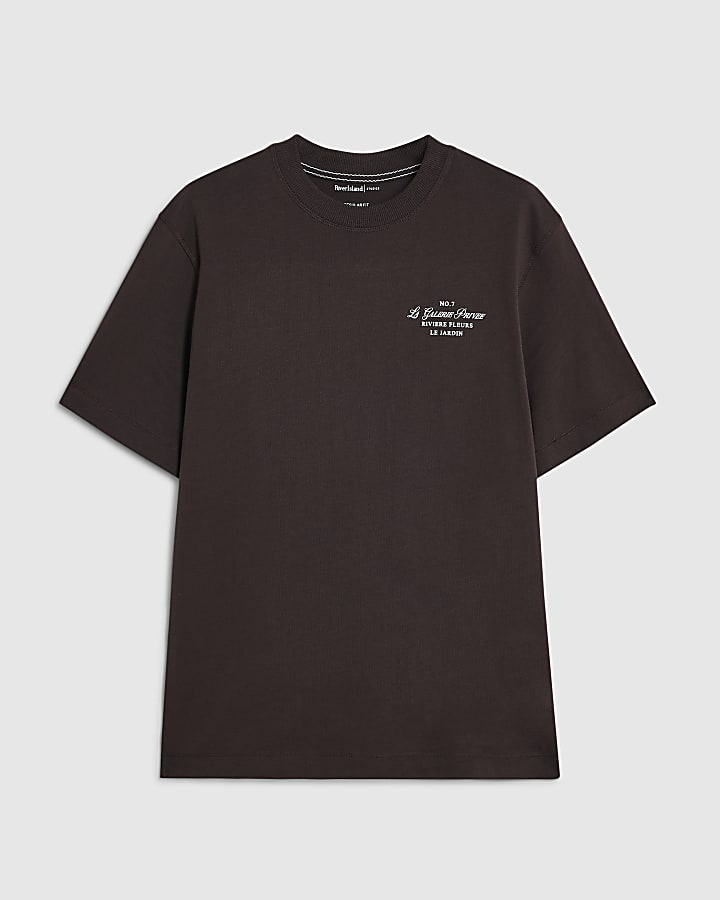 Brown Cotton Floral Print T-Shirt